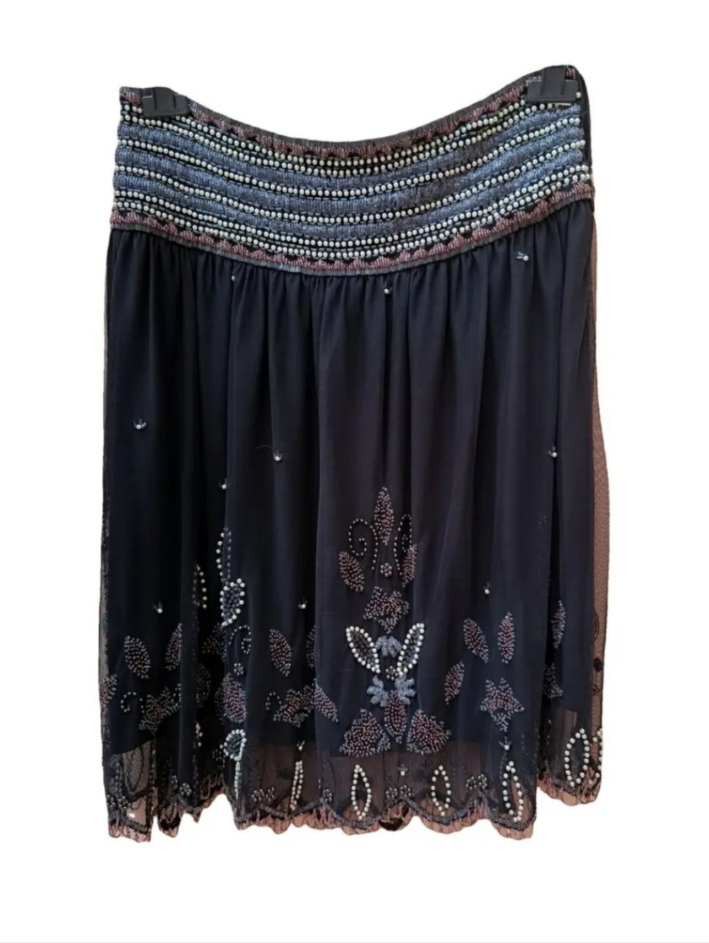 French Connection Embellished Black Beaded Midi Skirt